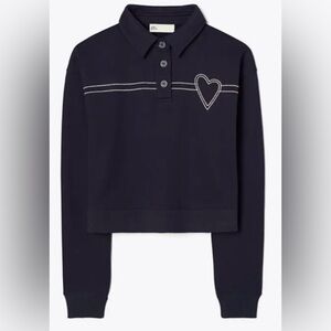 Tory Burch Heart Pick Stitch Cotton Polo - size XL